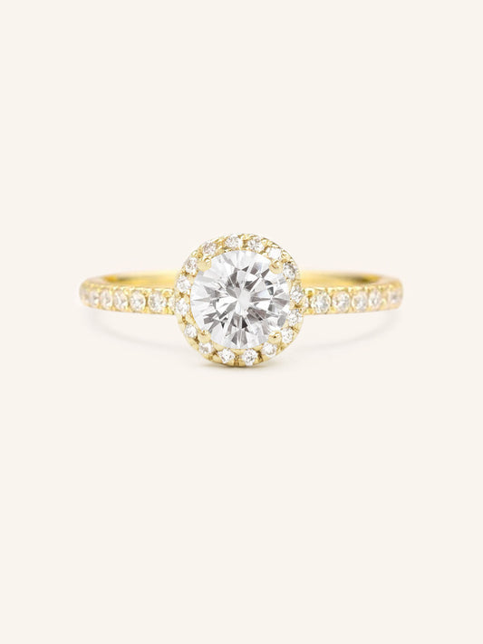 Stunning 1.0 CT Round Moissanite Engagement Ring with Halo & Pave Design 1