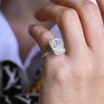 5.0 CT Radiant Shaped Moissanite Engagement Ring With Halo Split Shank Pave Accents 8