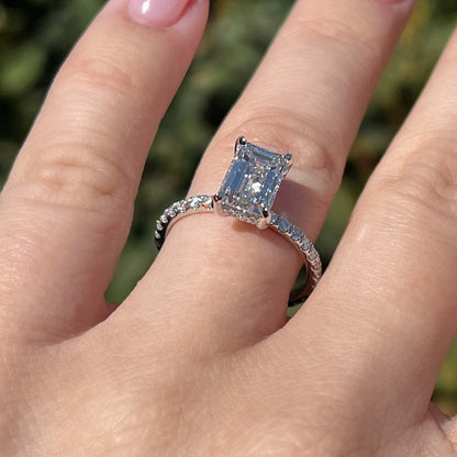 Stunning 2.0 CT Emerald Moissanite Engagement Ring with Hidden Halo & Pave Design 4