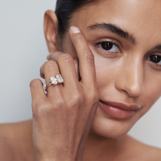 Stunning 3 CT Radiant & Oval Moissanite Engagement Ring with Two Stone Design 2