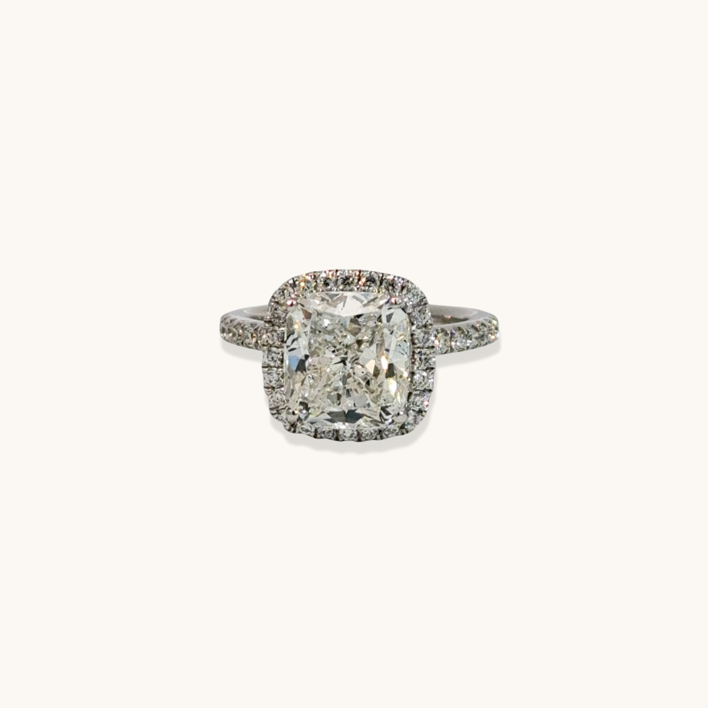 Stunning 3.46 CT Cushion Moissanite Engagement Ring with Halo & Pave Design 1