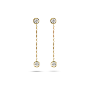 0.20 TCW Round Cut Moissanite Bezel Chain Earrings in Gold 2