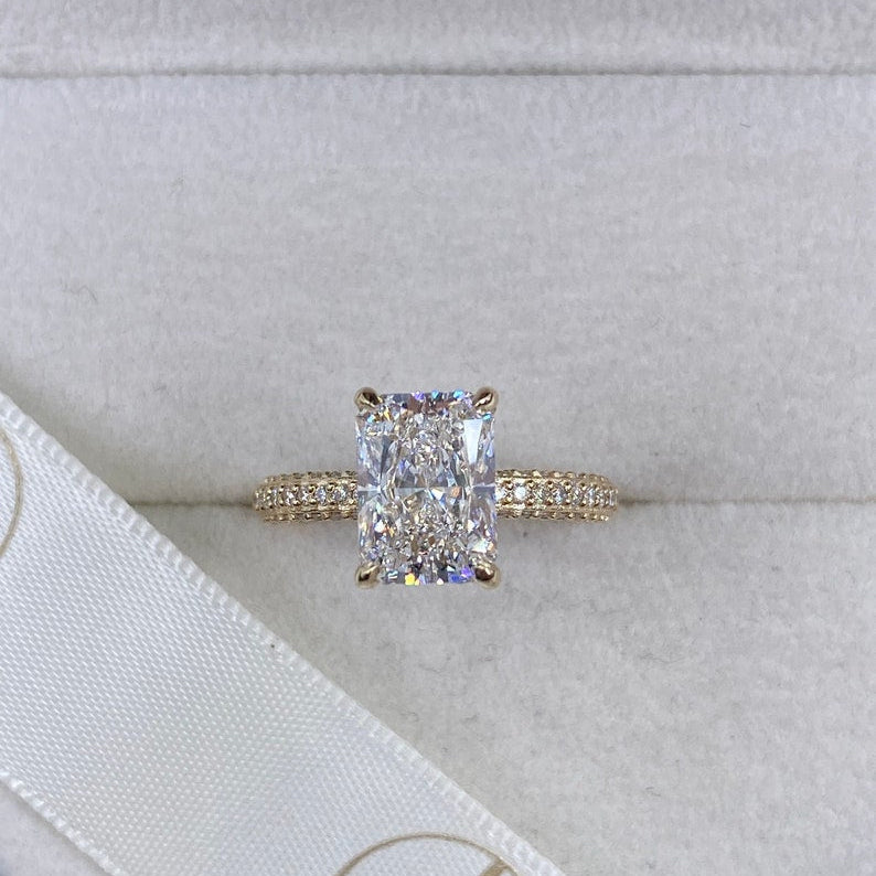 Stunning 2.50 CT Radiant Moissanite Engagement Ring with Hidden Halo & Triple Pave Design 1