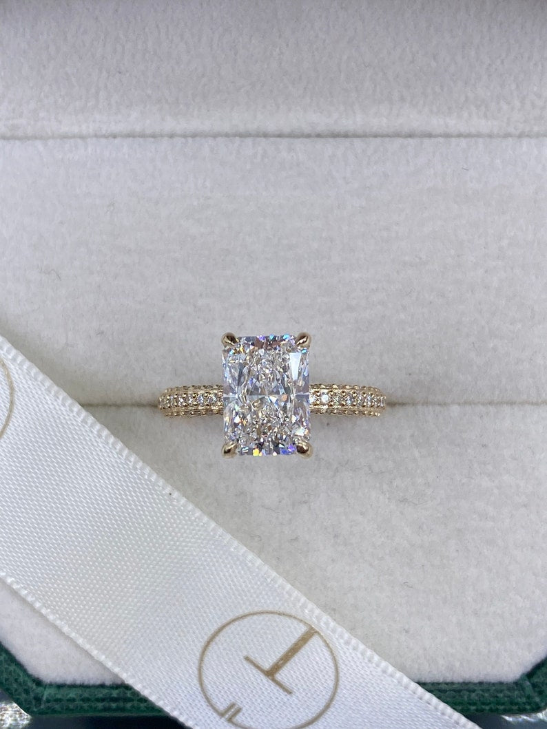 Stunning 2.50 CT Radiant Moissanite Engagement Ring with Hidden Halo & Triple Pave Design 1