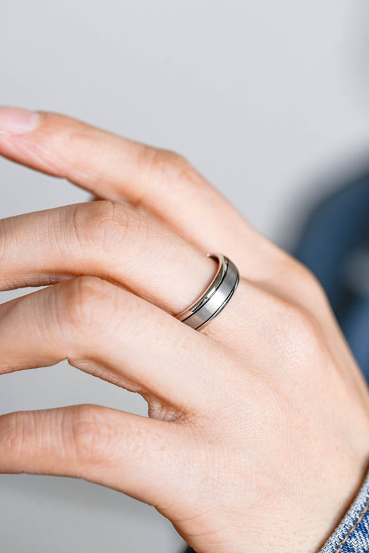 Delicate Men's Wedding Band Satin Finished in Solid Gold 1