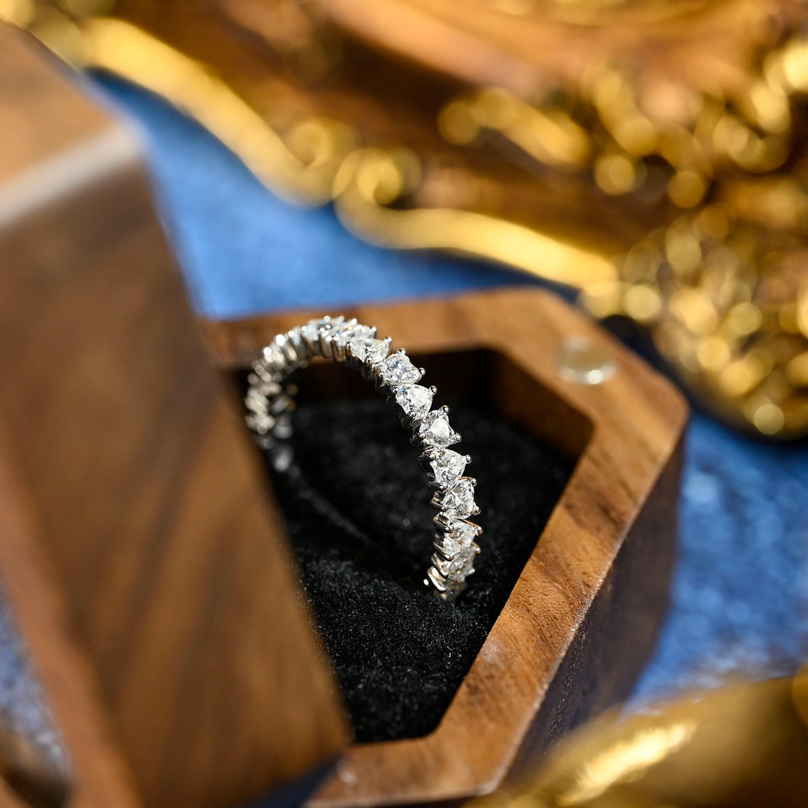0.9 TCW Heart Cut Pave Moissanite Bridal Wedding Band 6