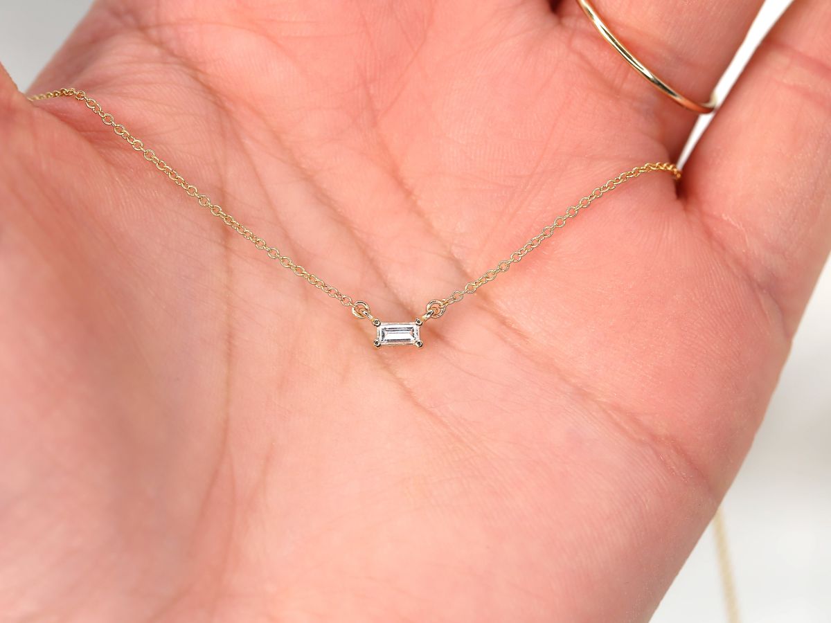 0.30 CT Baguette Moissanite Diamond Solitaire Pendant Necklace in Solid Gold 5