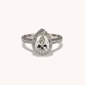 Stunning 1.68 CT Pear Moissanite Engagement Ring with Halo & Pave Design