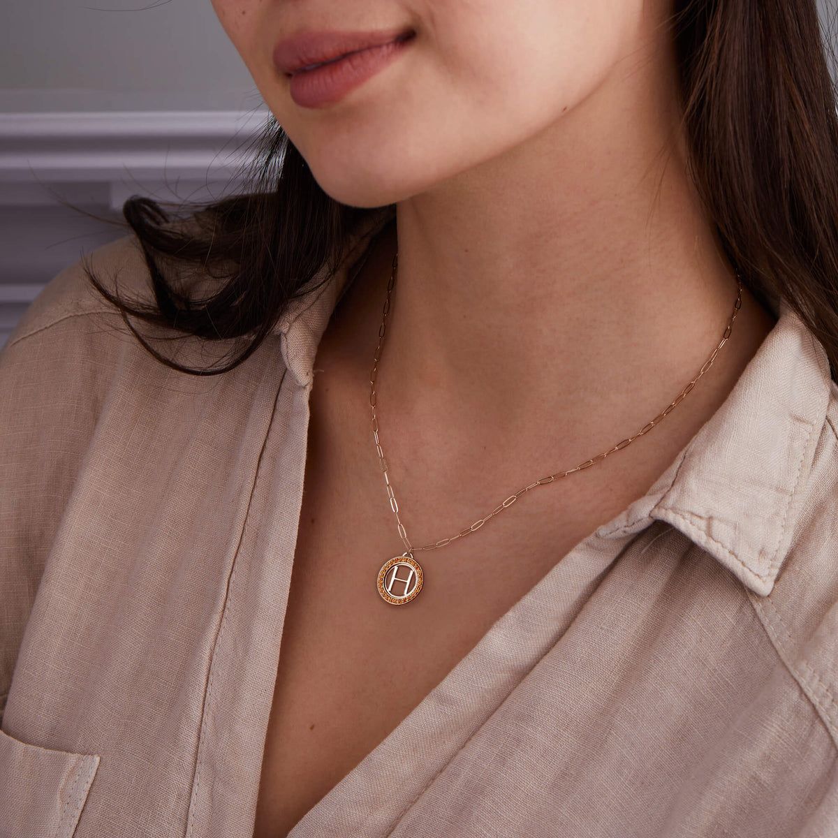 0.09 TCW Round Citrine Lab Made Diamond- November Birthstone Necklace 2