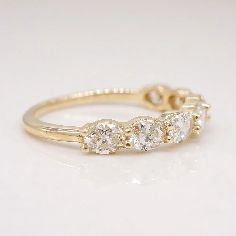 Stunning 0.4 TCW Oval Moissanite Stones in Half Eternity Wedding Band 2