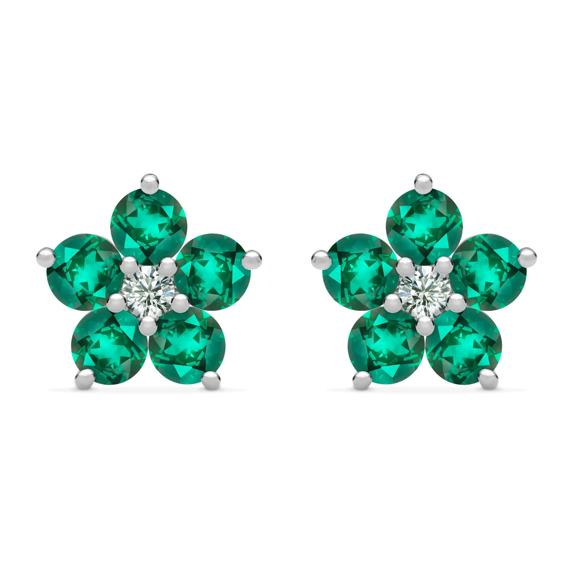 2.5 TCW Round Emerald Lab Made Diamond-May Birthstone Floral Stud Earrings 5