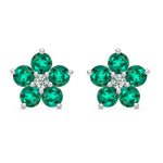 2.5 TCW Round Emerald Lab Made Diamond-May Birthstone Floral Stud Earrings 5