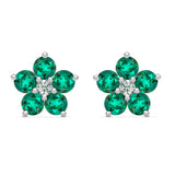 2.5 TCW Round Emerald Lab Made Diamond-May Birthstone Floral Stud Earrings 5