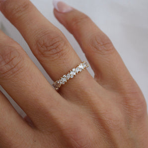 Stunning 0.4 TCW Round, Baguette, Marquise Moissanite Stone Half Eternity Wedding Band