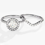 1.0 CT Round Cut Moissanite Halo Bridal Ring Set with Curved Wedding Bands 3