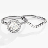 1.0 CT Round Cut Moissanite Halo Bridal Ring Set with Curved Wedding Bands 3