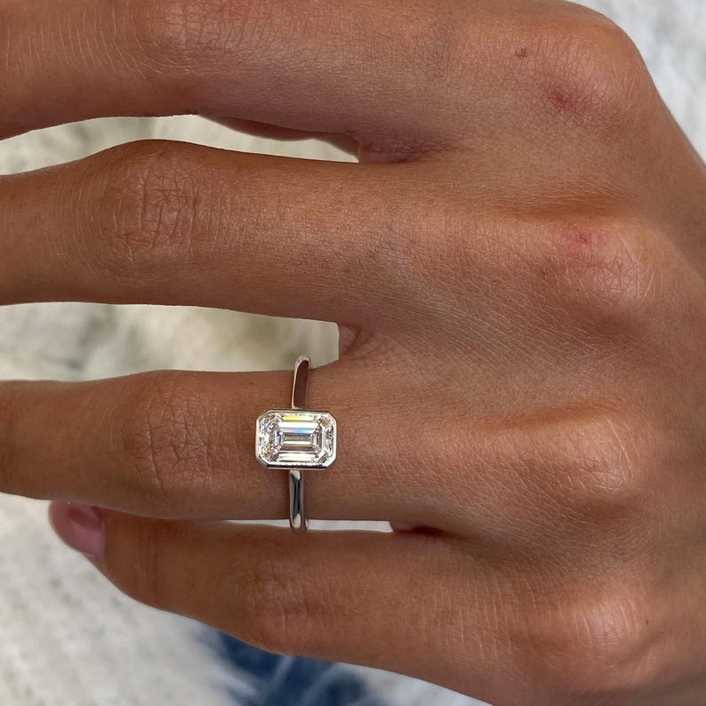 Stunning 1.0 CT Emerald Moissanite Engagement Ring with Bezel Design 8