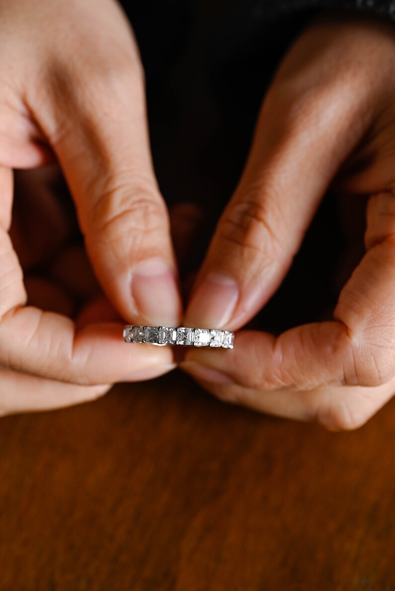 Stunning 0.5 TCW Asscher Moissanite Stones Full Eternity Wedding Band 7