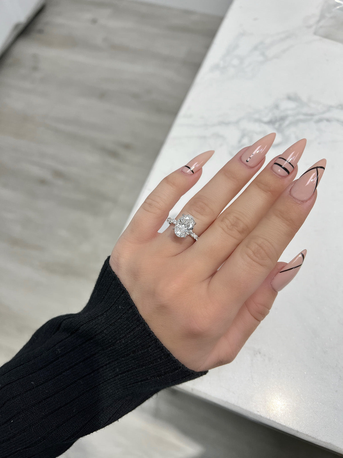 Stunning 3.0 CT Oval Moissanite Engagement Ring with Hidden Halo & Pave Design 3