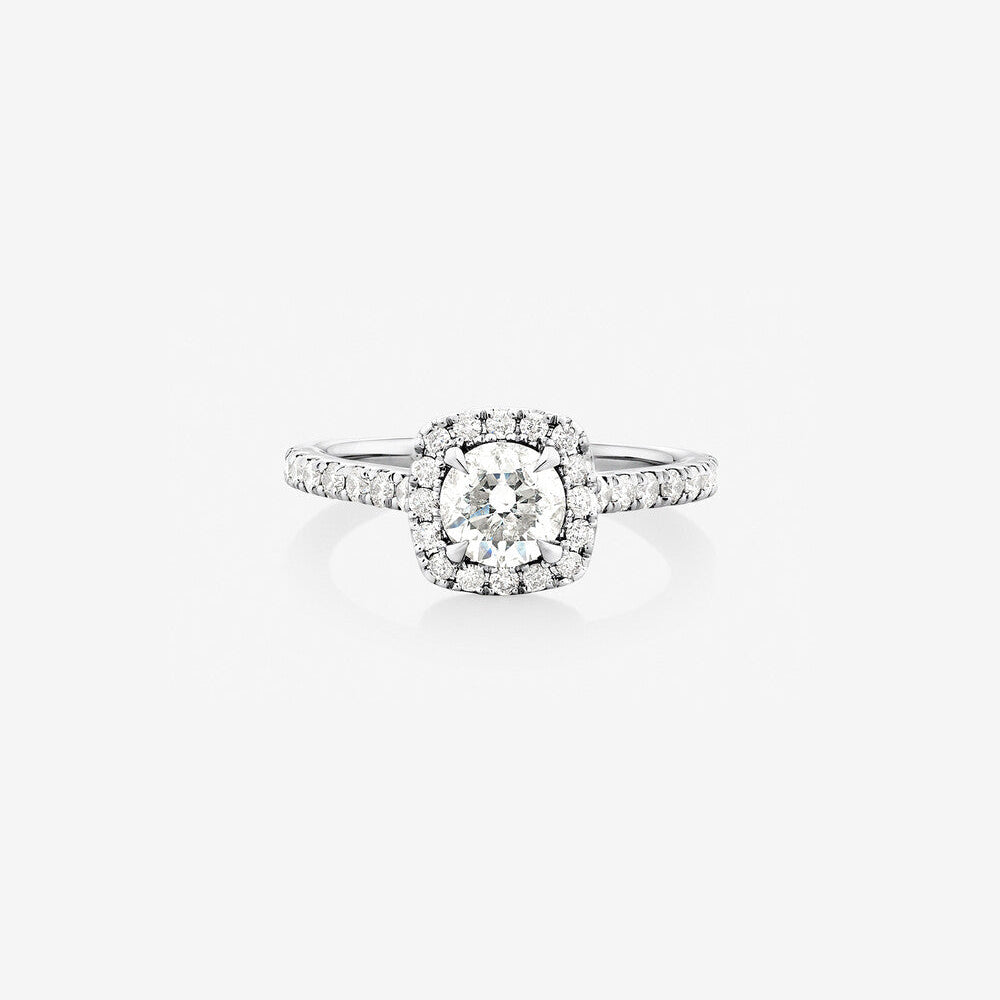 Stunning 1.38 CT Round Moissanite Engagement Ring with Halo & Pave Designs 1