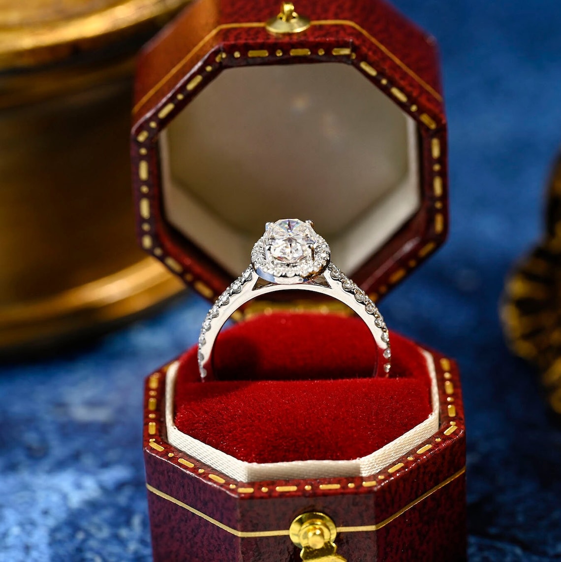 3.0 CT Oval Shaped Moissanite Halo Pave Engagement Ring 4