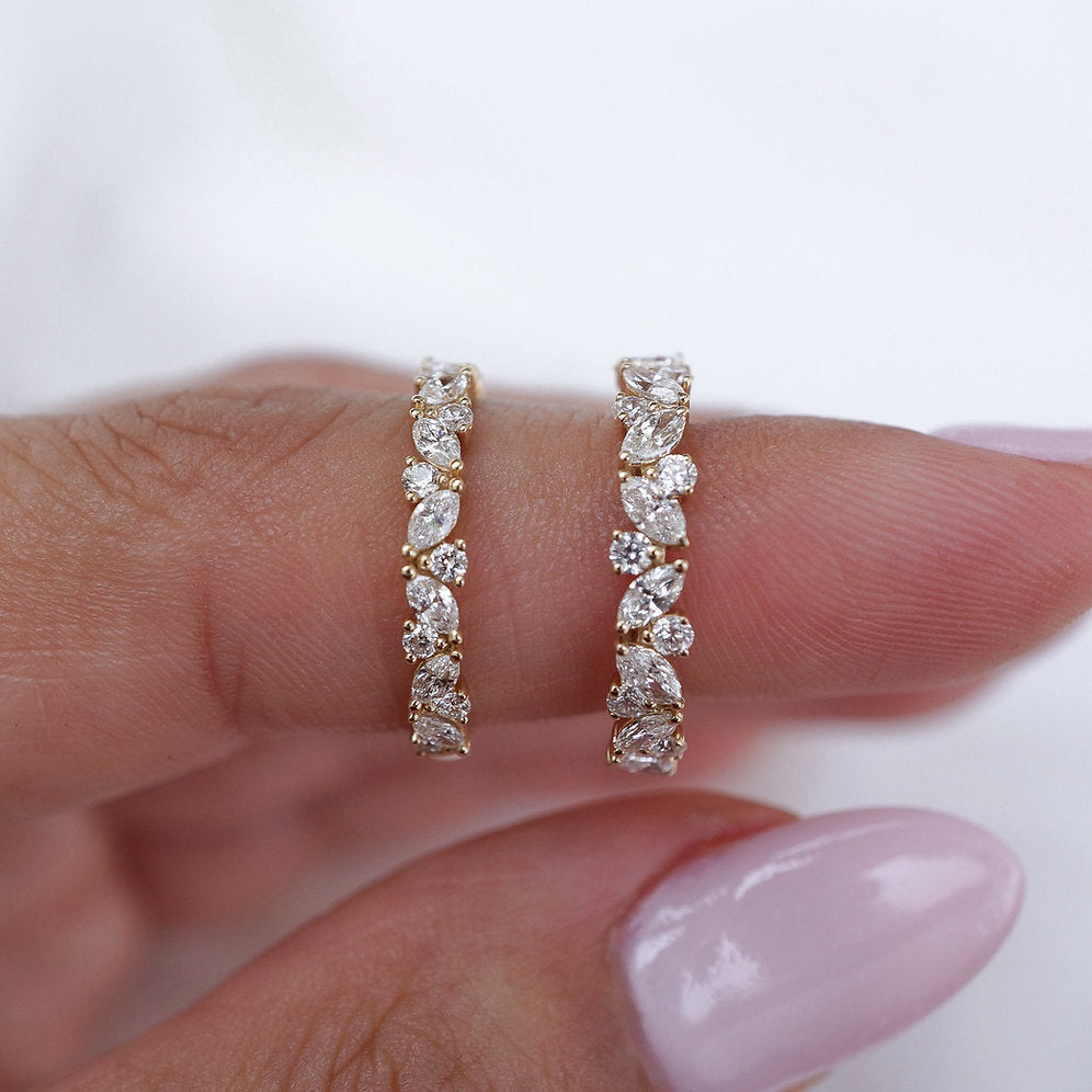 Stunning 0.4 TCW Marquise and Round Moissanite Stones in Half Eternity Wedding Bands 4
