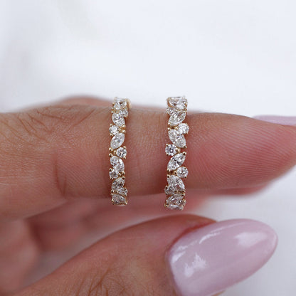 Stunning 0.4 TCW Marquise and Round Moissanite Stones in Half Eternity Wedding Bands 4