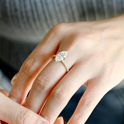 Stunning 3.0 CT Marquise Cut Moissanite Engagement Ring with Pave Design 10