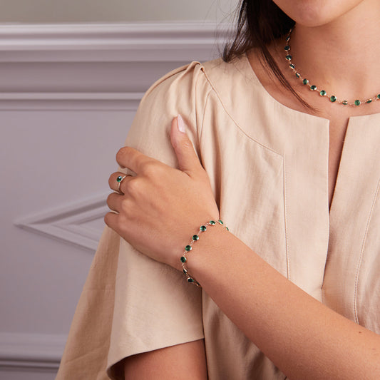 13.44 TCW Round Emerald Lab Made Diamond-May Birthstone Dainty Bracelet 2