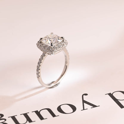 Stunning 1.0 - 2.0 CT Cushion Moissanite Engagement Ring With Pave & Halo Design 7