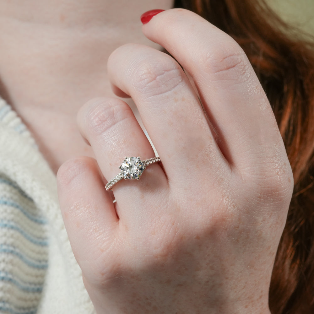 Stunning 1.0- 2.0 CT Round Moissanite Engagement Ring with Pave Design 7
