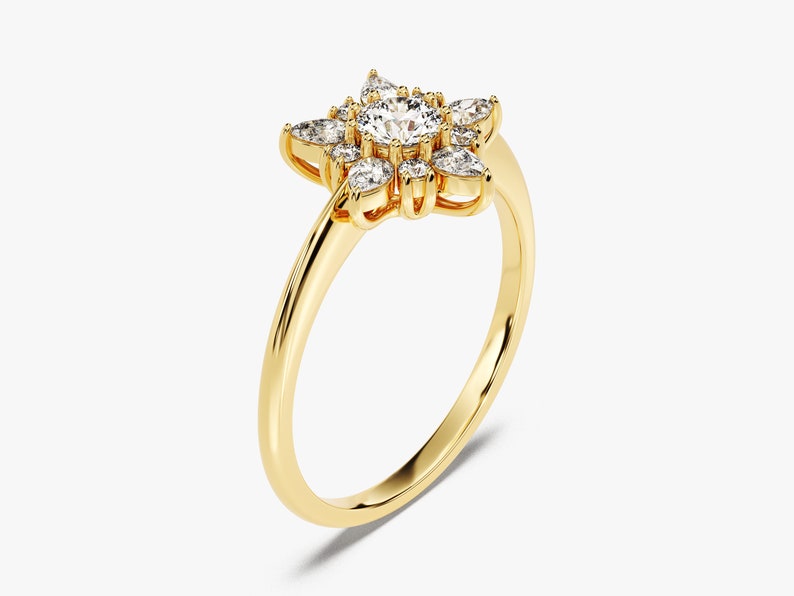 Stunning 0.25 CT Round Moissanite Engagement Ring with Floral Design 2