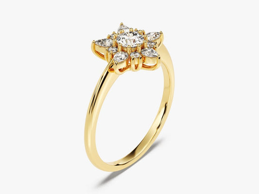 Stunning 0.25 CT Round Moissanite Engagement Ring with Floral Design 2