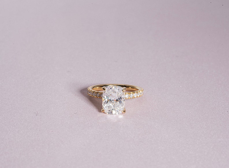 Classic 3.0 CT Cushion Moissanite Engagement Ring with Hidden Halo & Pave Design 1