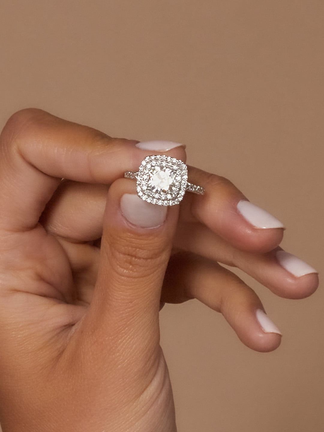Stunning 1.0 CT Cushion Moissanite Engagement Ring with Double Halo and Pave Design 9