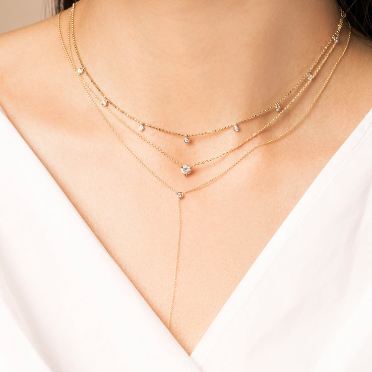 0.40 CT Round Moissanite Diamond Bead Cain Necklace in Solid Gold 2