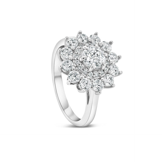 Stunning 0.5 CT Round Moissanite Engagement Ring In Cluster Design 2