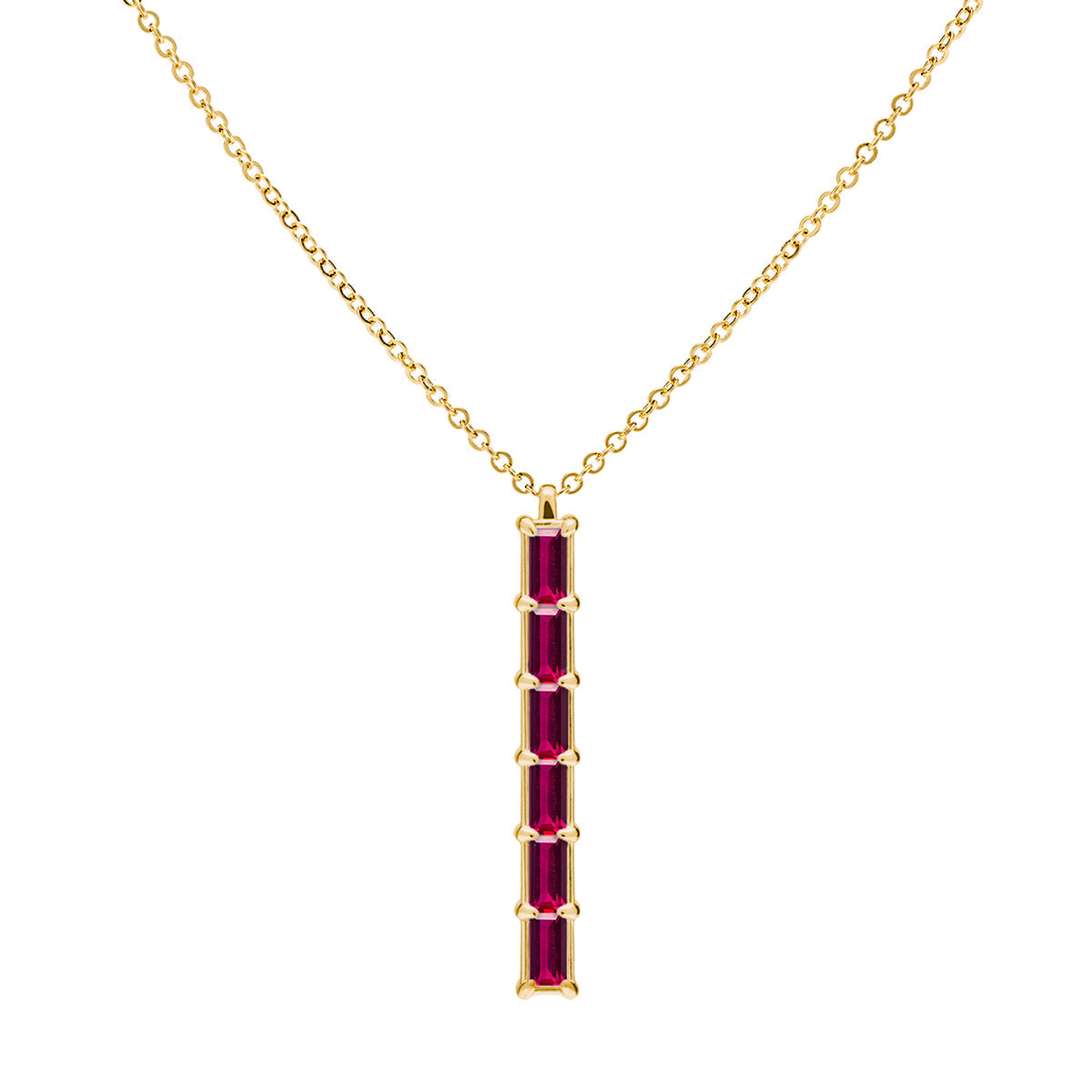 Baguette Ruby Lab Made Diamond- July Birthstone Bar Necklace 1