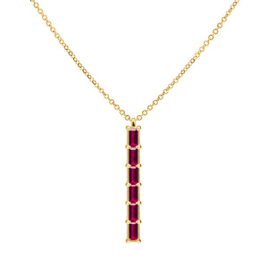 Baguette Ruby Lab Made Diamond- July Birthstone Bar Necklace