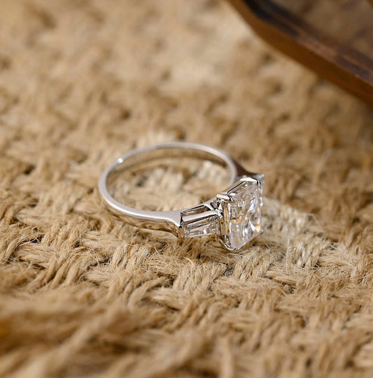 3.0 CT Radiant Shaped Moissanite Engagement Ring With Three Stone Style 1