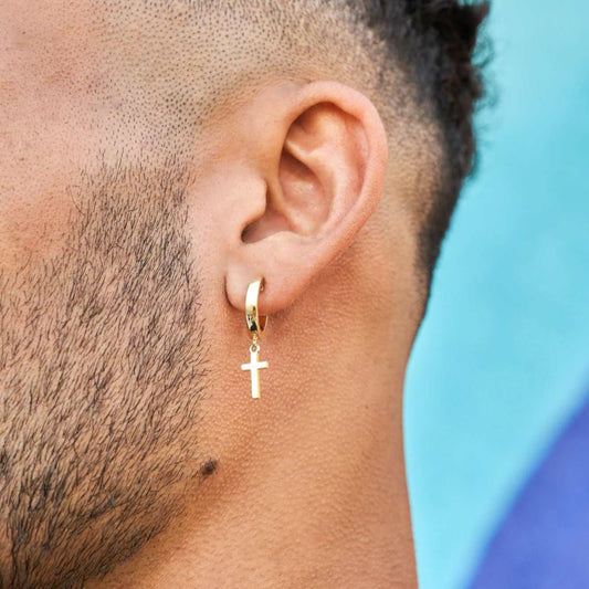 Cross Huggies Silver Earrings for Him 2