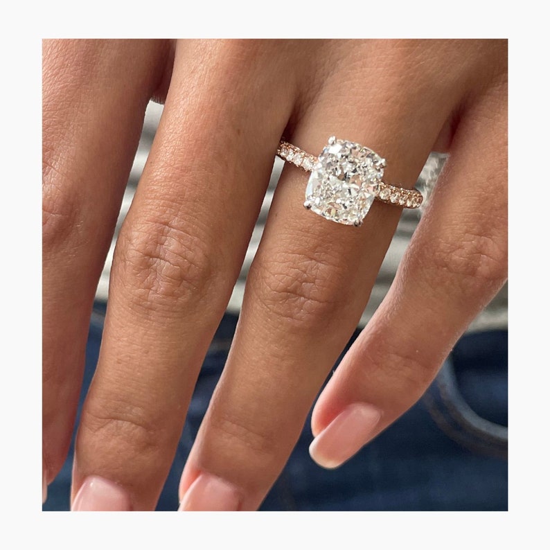 Stunning 4.0 CT Cushion Moissanite Engagement Ring with Pave Design 4