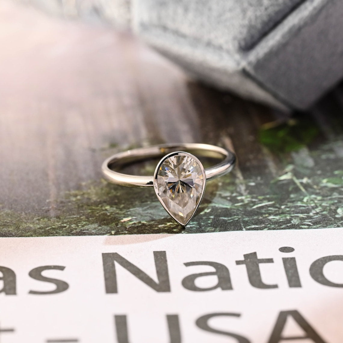 Stunning 3.0 CT Pear Moissanite Engagement Ring with Bezel Design 1