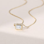 2.20 CT East West Emerald Moissanite Diamond Halo Pendant Necklace in Solid Gold 2