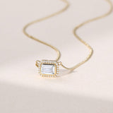 2.20 CT East West Emerald Moissanite Diamond Halo Pendant Necklace in Solid Gold 2