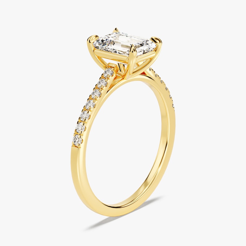 Stunning 1.0-2.0 CT Emerald Moissanite Engagement Ring with Pave Design 2