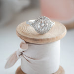 Stunning 1.0 CT Round Moissanite Engagement Ring with Double Halo and Pave Design 12