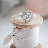 Stunning 1.0 CT Round Moissanite Engagement Ring with Double Halo and Pave Design 12