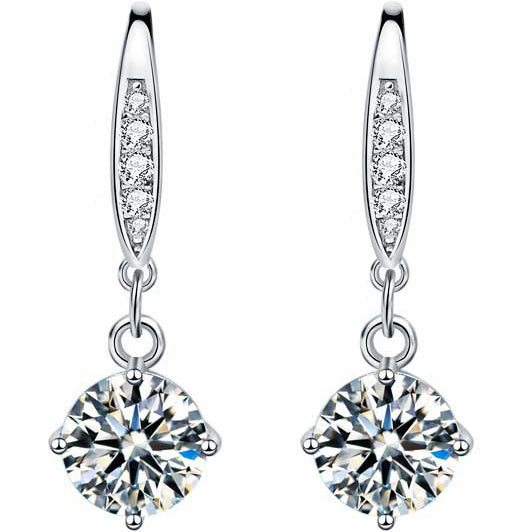 Round Cut Cubic Zirconia in 925 Sterling Silver Earrings 1