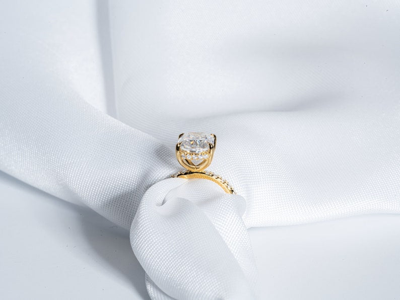 Classic 3.0 CT Cushion Moissanite Engagement Ring with Hidden Halo & Pave Design 2